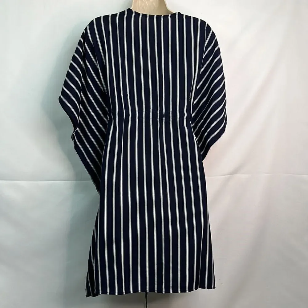AvidLove navy blue and white striped swim cover up. Size small NWT